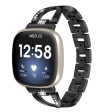 Fitbit Sense 2   Versa 4 X-Shape rhinestone décor metal strap - Black Supply