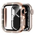 Apple Watch Series 9 8 7 45mm Watch Case Rhinestone Electroplating Watch Cover with Tempered Glass Film - Rose Gold Online now