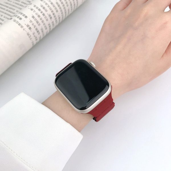 Apple Watch Series 7 8 9 41mm   6 5 4 SE (2023) SE (2022) SE 40mm   3 2 1 38mm Bamboo Joint Silicone Strap - Wine Red+Black Fashion