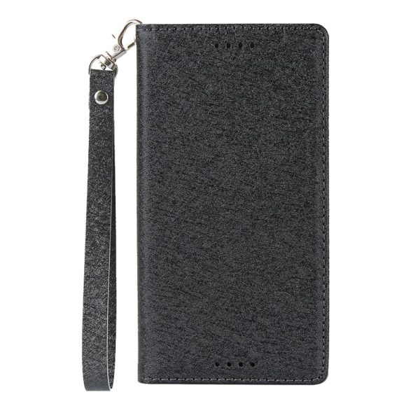 Silk Texture Wallet Stand Mobile Phone Leather Case Cover for Sony Xperia XZ1 Compact - Black Cheap