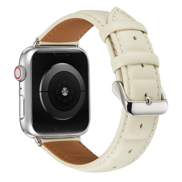 Apple Watch Series 8 (41mm) square imprinted genuine leather watch strap - Beige Discount