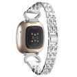 Fitbit Sense 2   Versa 4 rhinestone 5-bead décor stainless steel strap - Silver For Cheap