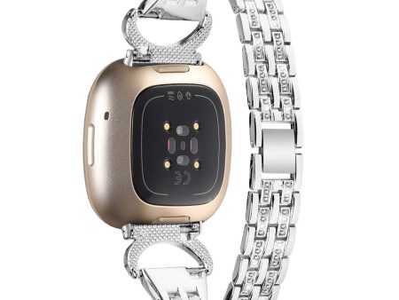 Fitbit Sense 2   Versa 4 rhinestone 5-bead décor stainless steel strap - Silver For Cheap