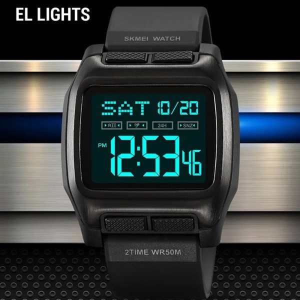 SKMEI 2193 Square Digital Watch with EL Backlight - Black+Black Dial Online Hot Sale