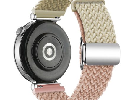 Huawei Watch GT 4 41mm Universal 18mm Watch Strap Woven Wrist Band with Silver Magnetic Buckle - Starlight+Milk Tea Online Hot Sale