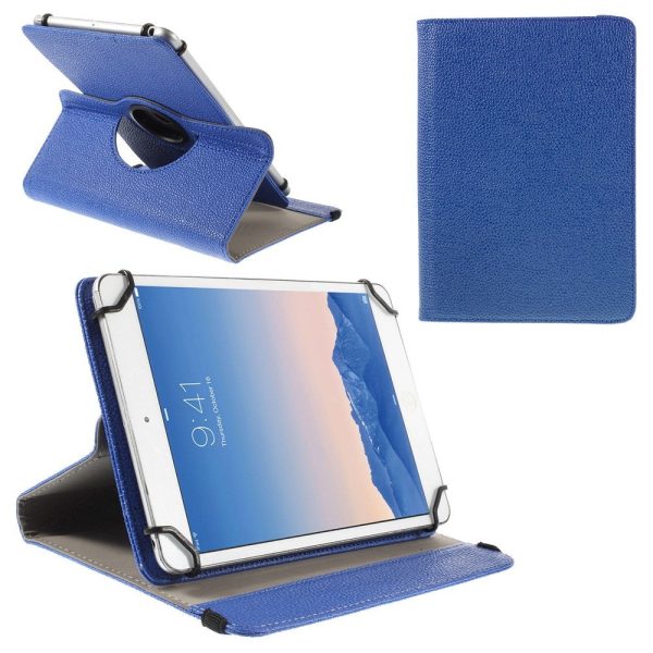 Anti-Drop 360-Degree Swiveling Stand Litchi Texture Universal Leather Protective Case for 9-10 inch Tablet - Dark Blue Cheap