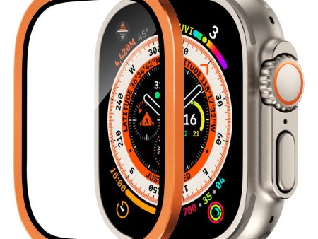 Apple Watch Ultra 49mm   Ultra 2 49mm Case Aluminum Alloy Watch Cover with Tempered Glass Film - Orange Discount