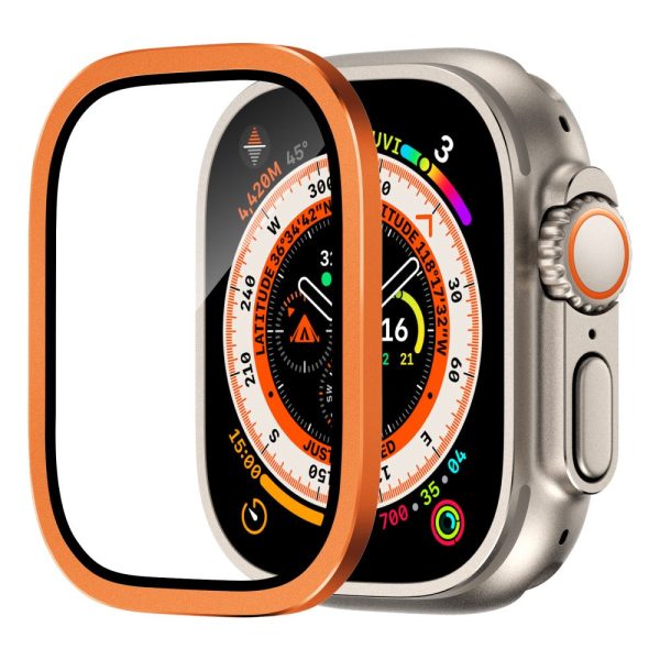 Apple Watch Ultra 49mm   Ultra 2 49mm Case Aluminum Alloy Watch Cover with Tempered Glass Film - Orange Discount