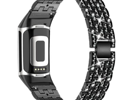 Fitbit Charge 4   3 rhinestone décor stainless steel watch strap - Black For Discount