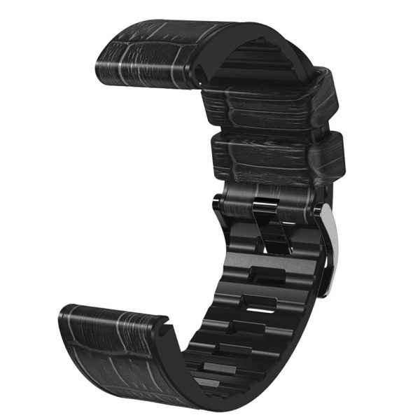 26mm Crocodile texture leather watch strap for Garmin watch - Black Fashion