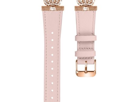 Fitbit Versa 4   Sense 2 Smooth Genuine Cow Leather Rhinestone Watch Strap - Pink Online now