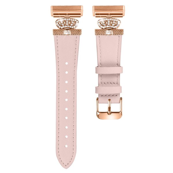 Fitbit Versa 4   Sense 2 Smooth Genuine Cow Leather Rhinestone Watch Strap - Pink Online now