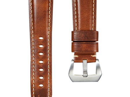 22mm Universal Genuine leather strap - Light Brown   Silver Buckle For Discount