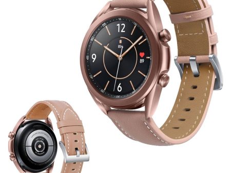 Samsung Galaxy Watch 3 (45mm) fine stitch genuine leather watch band - Light Brown For Cheap