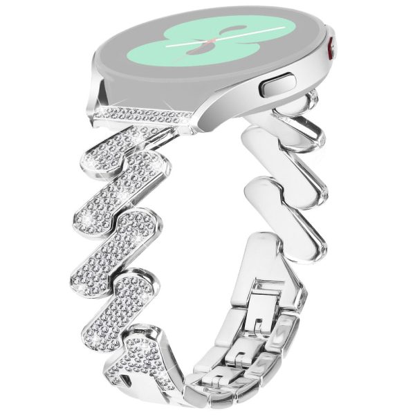 Samsung Galaxy Watch FE 40mm Bling Rhinestone Decor Watch Band Hard Alloy Bracelet - Silver Supply