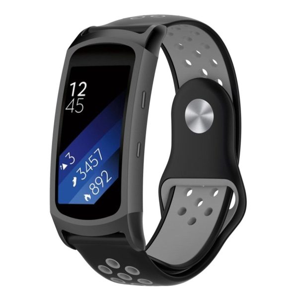 Samsung Gear Fit2 Pro bi-color soft silicone watch band strap - Black   Grey For Sale