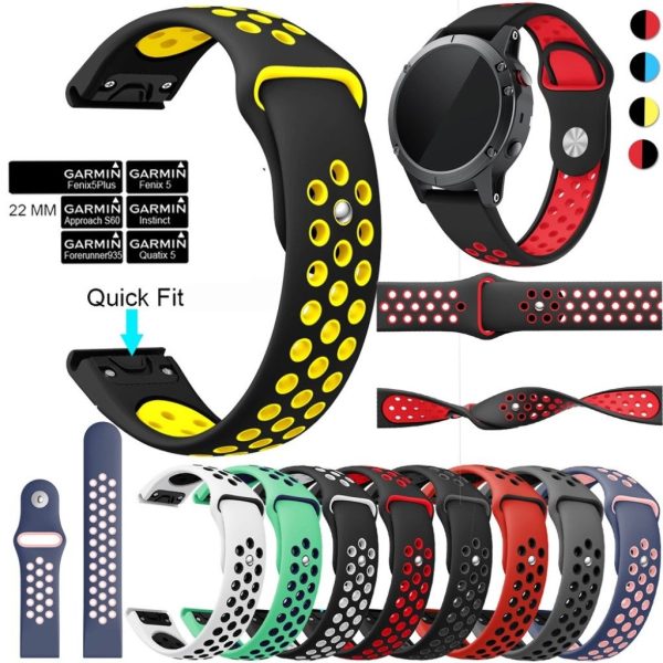 22mm Garmin Forerunner 935   Quatix 5   Fenix 5   Fenix 5 Plus   Approach S60 dual color silicone watch band - Black   Grey Hole Supply