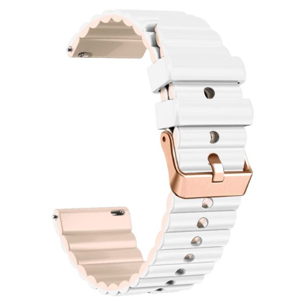 20mm Universal horizontal stripe style silicone strap with rose gold buckle - White+Khaki Online Hot Sale