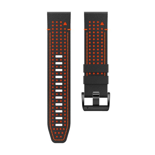 Garmin Fenix 7X   7X Pro   6X Watch Band 26mm Leather + Silicone Replacement Wristband Strap - Black+Orange Sale