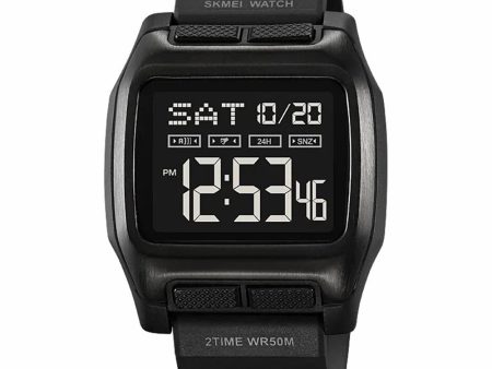 SKMEI 2193 Square Digital Watch with EL Backlight - Black+Black Dial Online Hot Sale