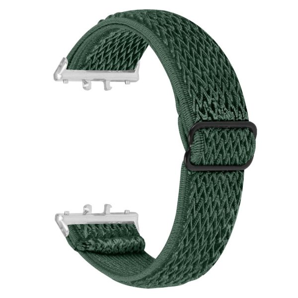 Samsung Galaxy Fit3 SM-R390 Woven Watch Strap Adjustable Wrist Band with Silver Connector - Army Green Online