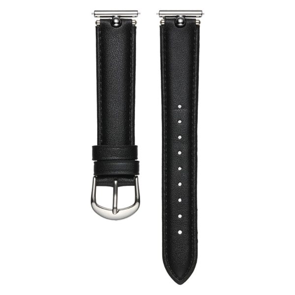 20mm Universal Smart Watch Band Genuine Cow Leather Strap Replacement - Black+Silver Buckle Buckle Cheap