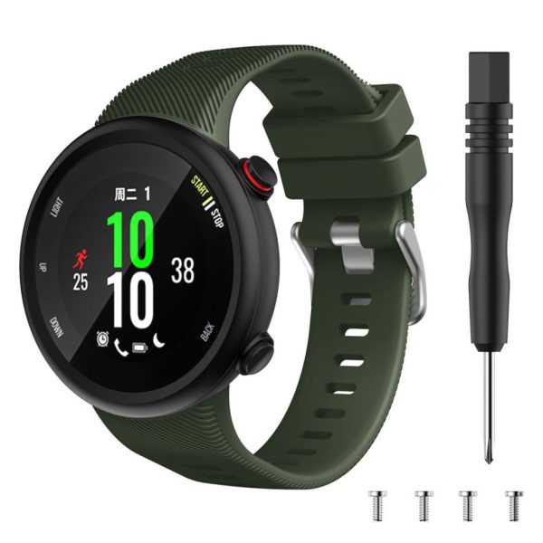 Garmin Forerunner 45S silicone silver buckle watch band - Army Green Online now