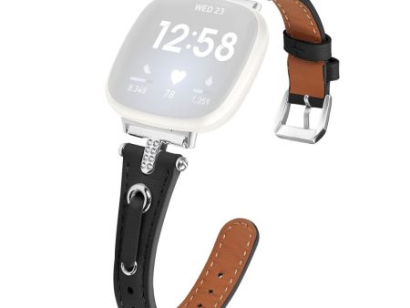 Fitbit Versa 4   Sense 2 Genuine Cow Leather Strap Rhinestone Watch Wrist Band - Black For Cheap