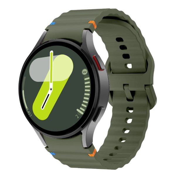 KALEBOL Samsung Galaxy Watch7 44mm 40mm   Watch FE 40mm Silicone Watch Band Wave Shape Wrist Strap - Army Green Sale