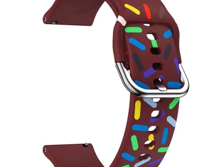 20mm Universal colorful pattern style silicone strap with black buckle - Wine Red Rainbow Cheap