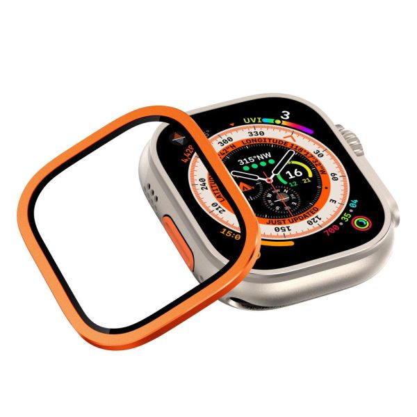 Apple Watch Ultra 49mm   Ultra 2 49mm Case Aluminum Alloy Watch Cover with Tempered Glass Film - Orange Discount