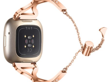 Fitbit Sense   Versa 3 rhinestone 304 stainless steel watch strap - Rose Gold For Sale