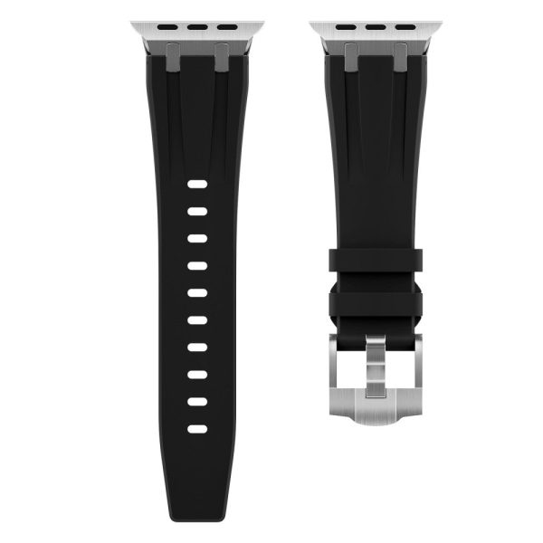 Apple Watch Series 49mm - 45mm - 44mm - 42mm Universal Liquid Silicone Watch Band - Silver+Black Discount