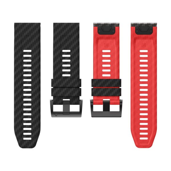 Garmin Fenix 7X Quickfit 26mm Carbon Fiber Texture Watch Strap Adjustable Silicone Band - Black+Red Cheap