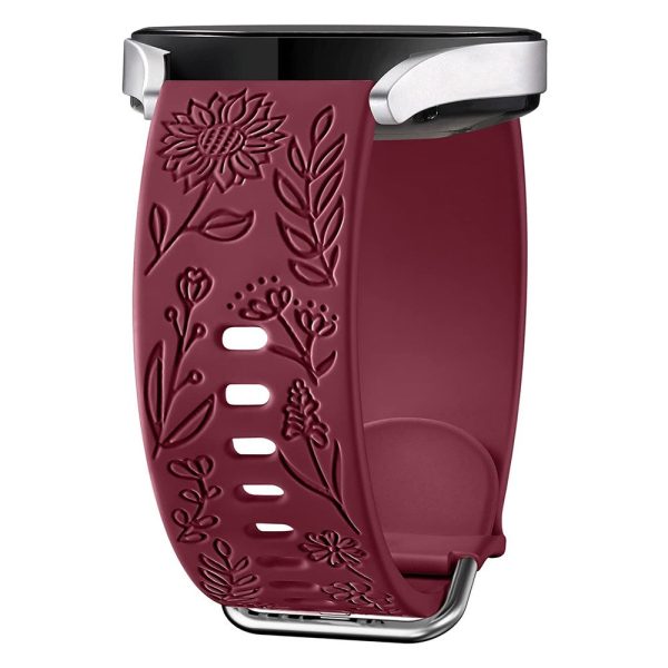 For Garmin Vivomove 3   Forerunner 645   Samsung Gear S2 Classic Universal 20mm Carving Flower Silicone Watch Strap - Wine Red Discount