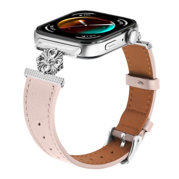 Huawei Watch Fit 3 Watch Band Genuine Cow Leather Flower Decor Adjustable Strap - Pink Online Sale