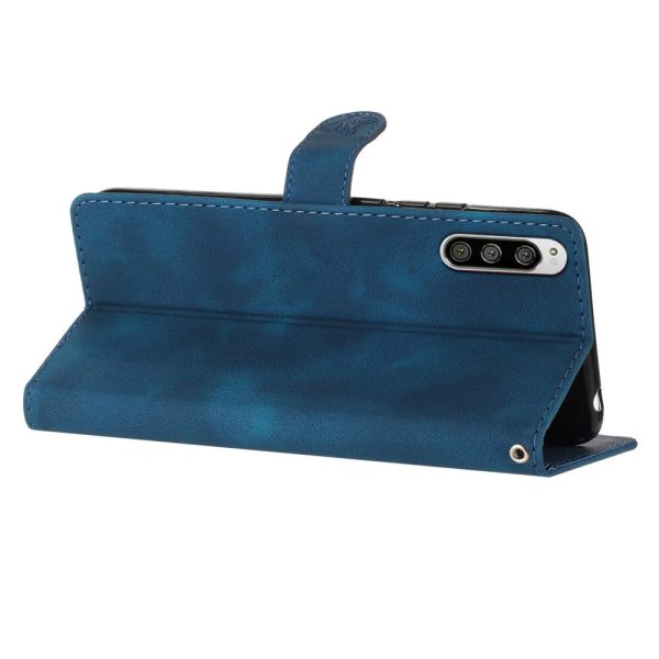 Flower Imprint Leather Case for Sony Xperia 5 , Wallet Stand Mobile Phone Protective Cover - Blue Online Sale