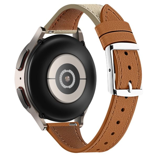 20mm Universal Smart Watch Band Genuine Cow Leather Strap Replacement - Brown+Beige Fashion