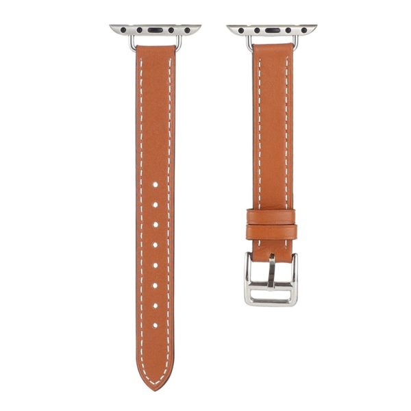 Apple Watch 40mm simple genuine leather watch strap - Brown For Discount