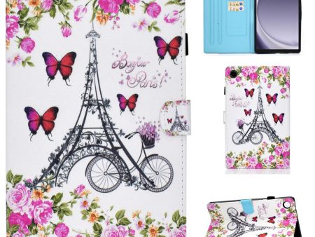 Samsung Galaxy Tab A9 Leather Case Card Holder Tablet Cover - Flower and Tower Hot on Sale