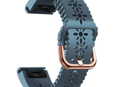 Silicone flower pattern watch strap for Garmin watch - Lake Blue For Sale