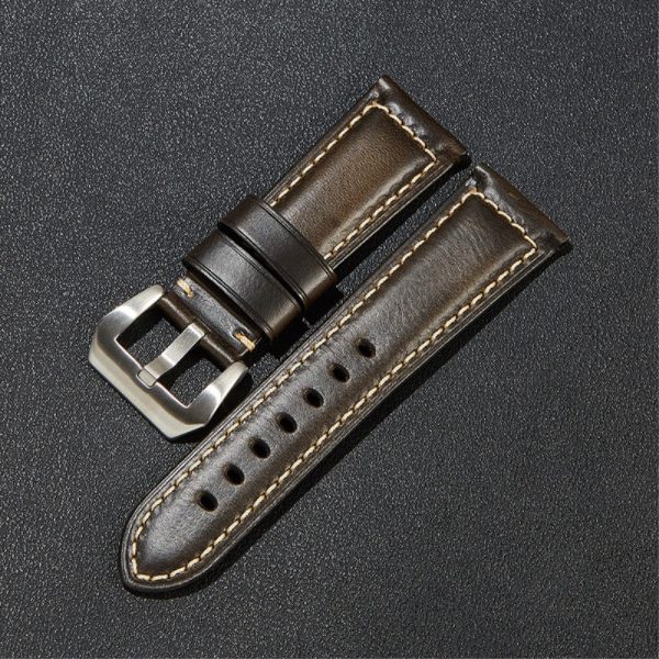 24mm Universal Genuine leather strap - Black   Silver Buckle Online