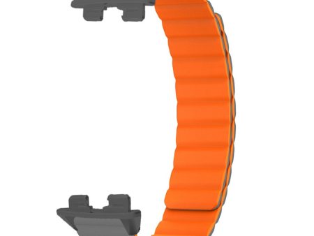 Huawei Band 9 Magnetic Wrist Band Adjustable Silicone Watch Strap Watch Replacement Accessory - Grey+Orange Discount