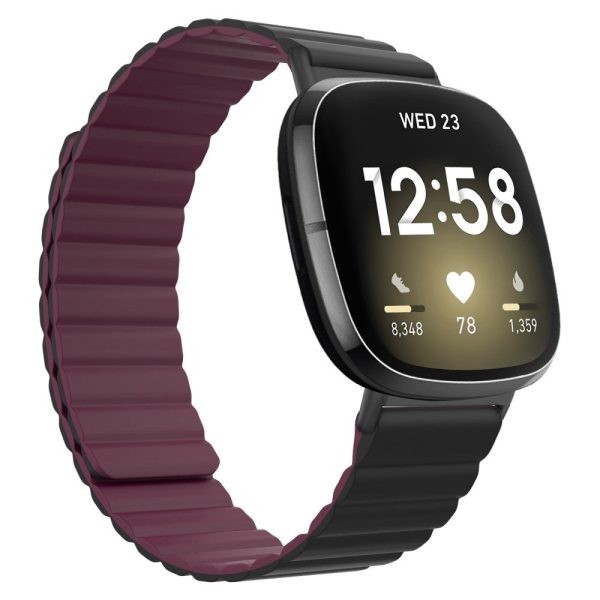 Fitbit Sense 2   Versa 4 silicone watch strap - Black   Wine Red Supply