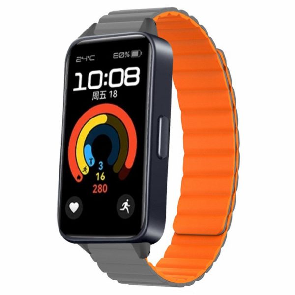 Huawei Band 9 Magnetic Wrist Band Adjustable Silicone Watch Strap Watch Replacement Accessory - Grey+Orange Discount