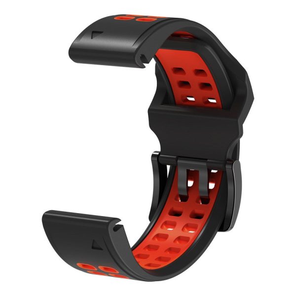 KALEBOL KLB-SSSPKGJ-001 For Garmin QuickFit 26mm Watch Band Breathable Double Row Holes Silicone Strap - Black+Red For Discount