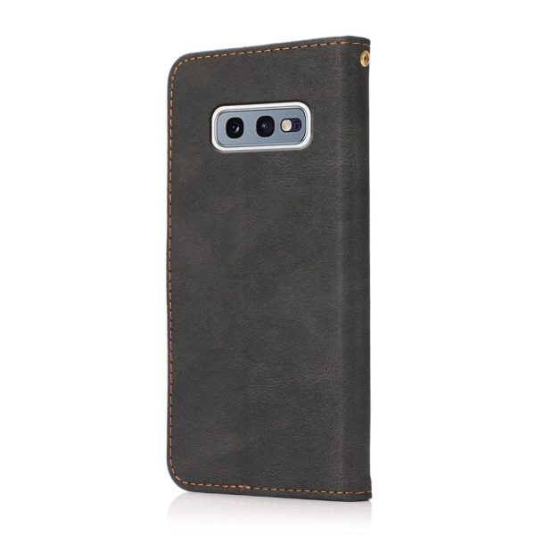 Color Splicing Leather Wallet Stand Mobile Phone Protection Cover Shell with Lanyard for Samsung Galaxy S10e - Black Brown Online