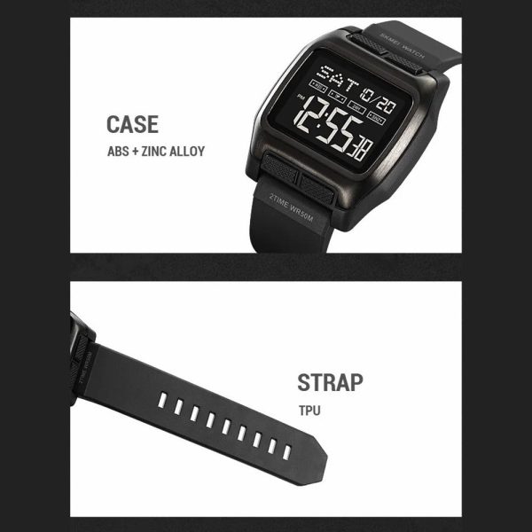 SKMEI 2193 Square Digital Watch with EL Backlight - Black+Black Dial Online Hot Sale