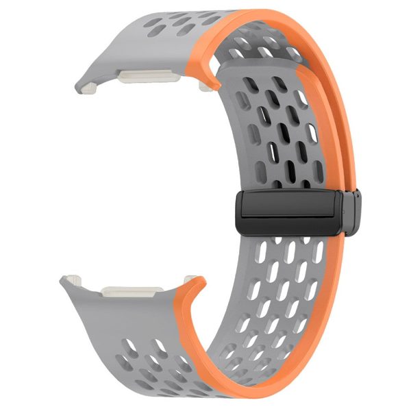 Samsung Galaxy Watch Ultra 47mm Silicone Watch Band Magnetic Folding Buckle Wrist Strap - Grey+Orange Cheap