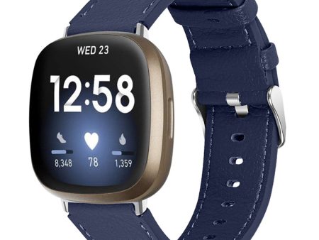 Fitbit Sense   Versa 3 cowhide genuine leather watch strap - Blue Online Sale